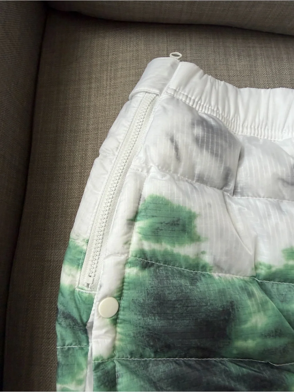 Nike x Stussy White Puffer Mini Skirt with Green Tie-Dye Accent: Size M